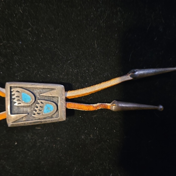 Other - Sterling Silver & Turquoise Bolo Tie Southwestern Navajo Bear Paw Design